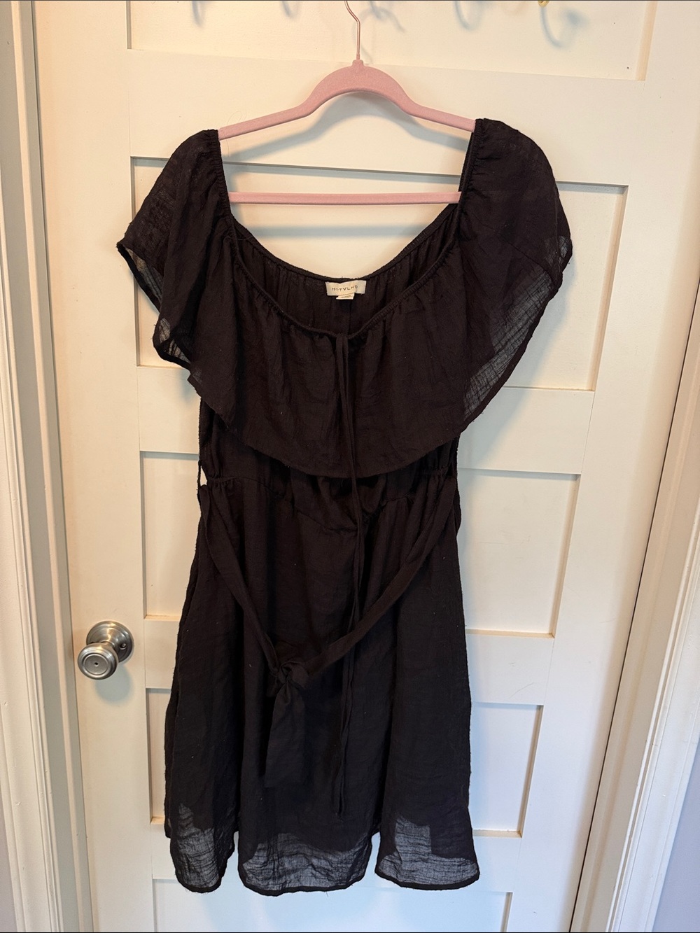 Anthropologie Black Mini Dress with Ruffle Neckline